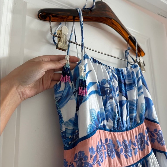 Farm Rio Off-White Blue Foliage Midi Dress - Picture 3 of 9